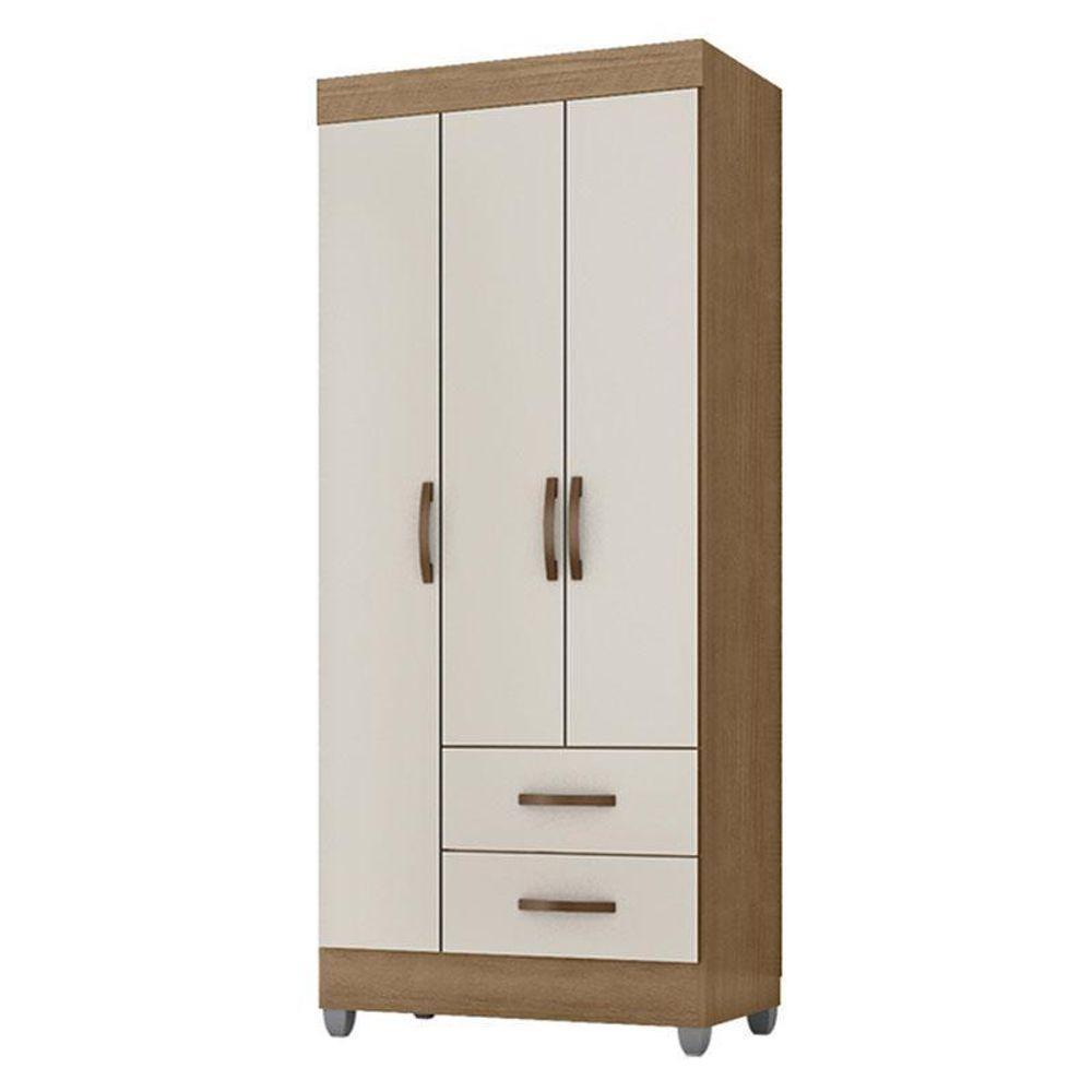 Guarda Roupa Solteiro 3 Portas E Cômoda 4 Gavetas Lite Nature Off White – Móveis Leão - 2
