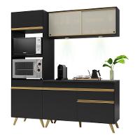 Armário De Cozinha Compacta 182cm Com Leds Veneza Up Multimóveis V2020 Preto/dourado Preto/dourado - 1