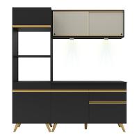 Armário De Cozinha Compacta 182cm Com Leds Veneza Up Multimóveis V2020 Preto/dourado Preto/dourado - 2