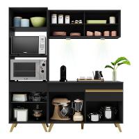 Armário De Cozinha Compacta 182cm Com Leds Veneza Up Multimóveis V2020 Preto/dourado Preto/dourado