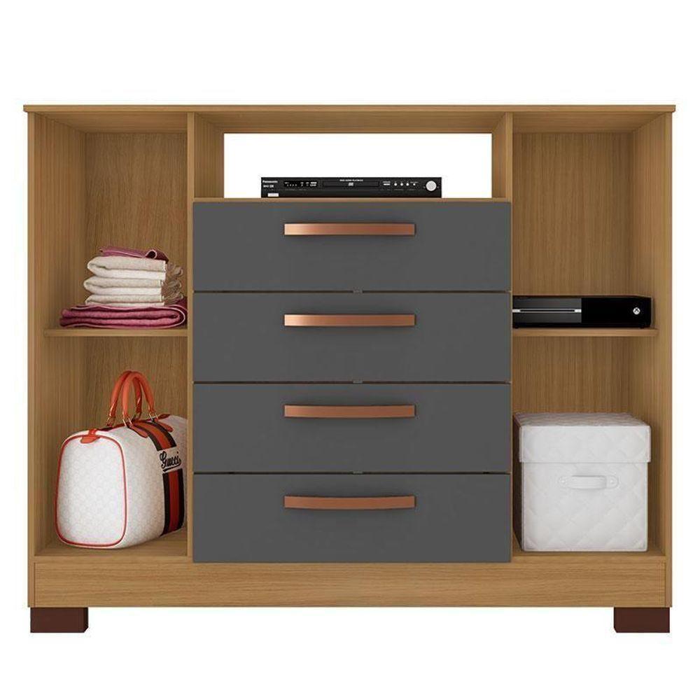 Guarda Roupa Casal Imperial E Cômoda Madri Com Armário Multiuso Versatile Carvalho Americano Grafite – Incorplac - 2