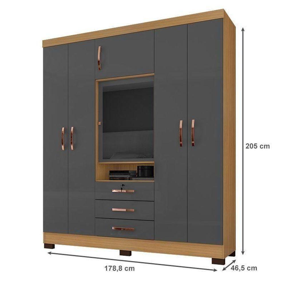 Guarda Roupa Casal Imperial E Cômoda Madri Com Armário Multiuso Versatile Carvalho Americano Grafite – Incorplac - 6