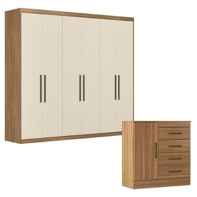 Cômoda e Guarda Roupa Casal Montevideu Venice 62780 7 Portas 8 Gavetas MDF Amendola Touch Off White
