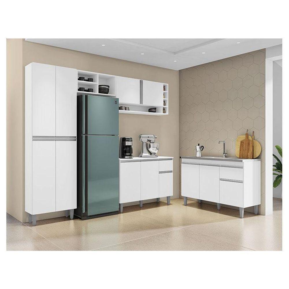 Cozinha Ambiente Vanessa E Balcão De Pia Tatiane 120 Cm Branco Brilho - Ajl - 1