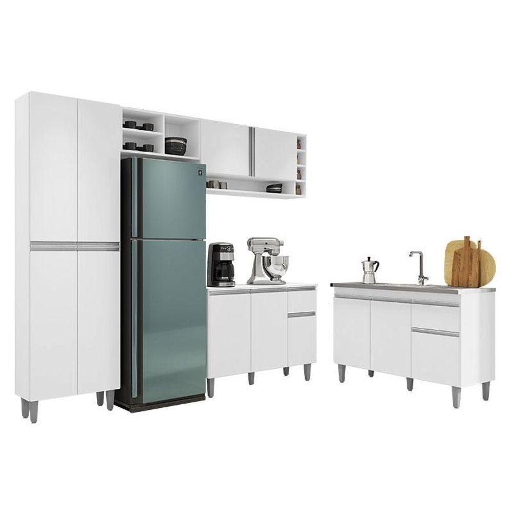 Cozinha Ambiente Vanessa E Balcão De Pia Tatiane 120 Cm Branco Brilho - Ajl - 2