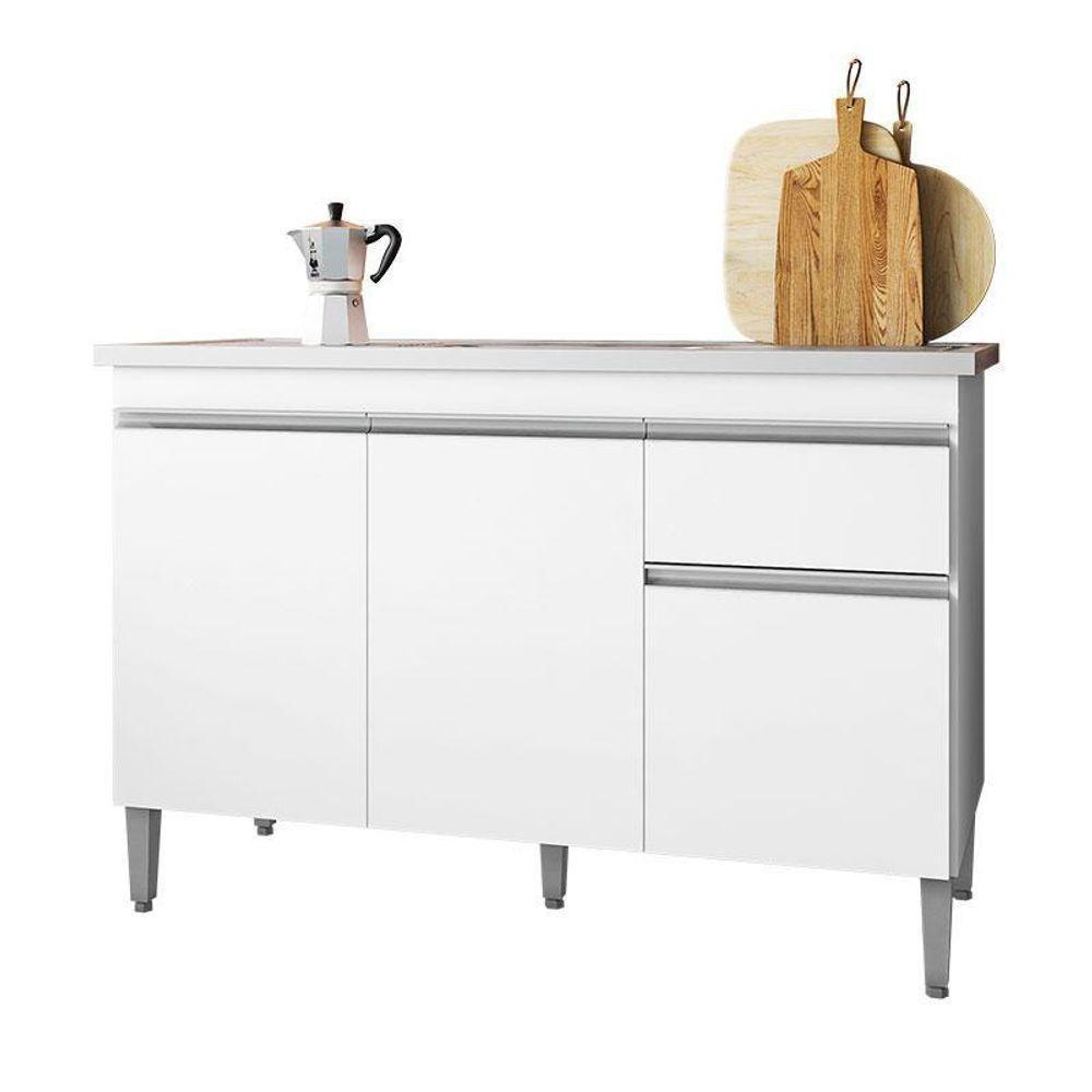 Cozinha Ambiente Vanessa E Balcão De Pia Tatiane 120 Cm Branco Brilho - Ajl - 3