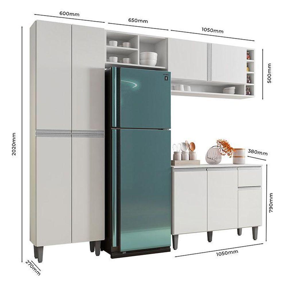 Cozinha Ambiente Vanessa E Balcão De Pia Tatiane 120 Cm Branco Brilho - Ajl - 6