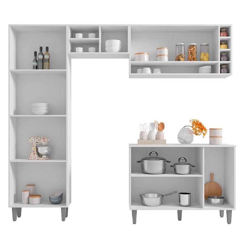 Cozinha Ambiente Vanessa E Balcão De Pia Tatiane 120 Cm Branco Brilho - Ajl - 7