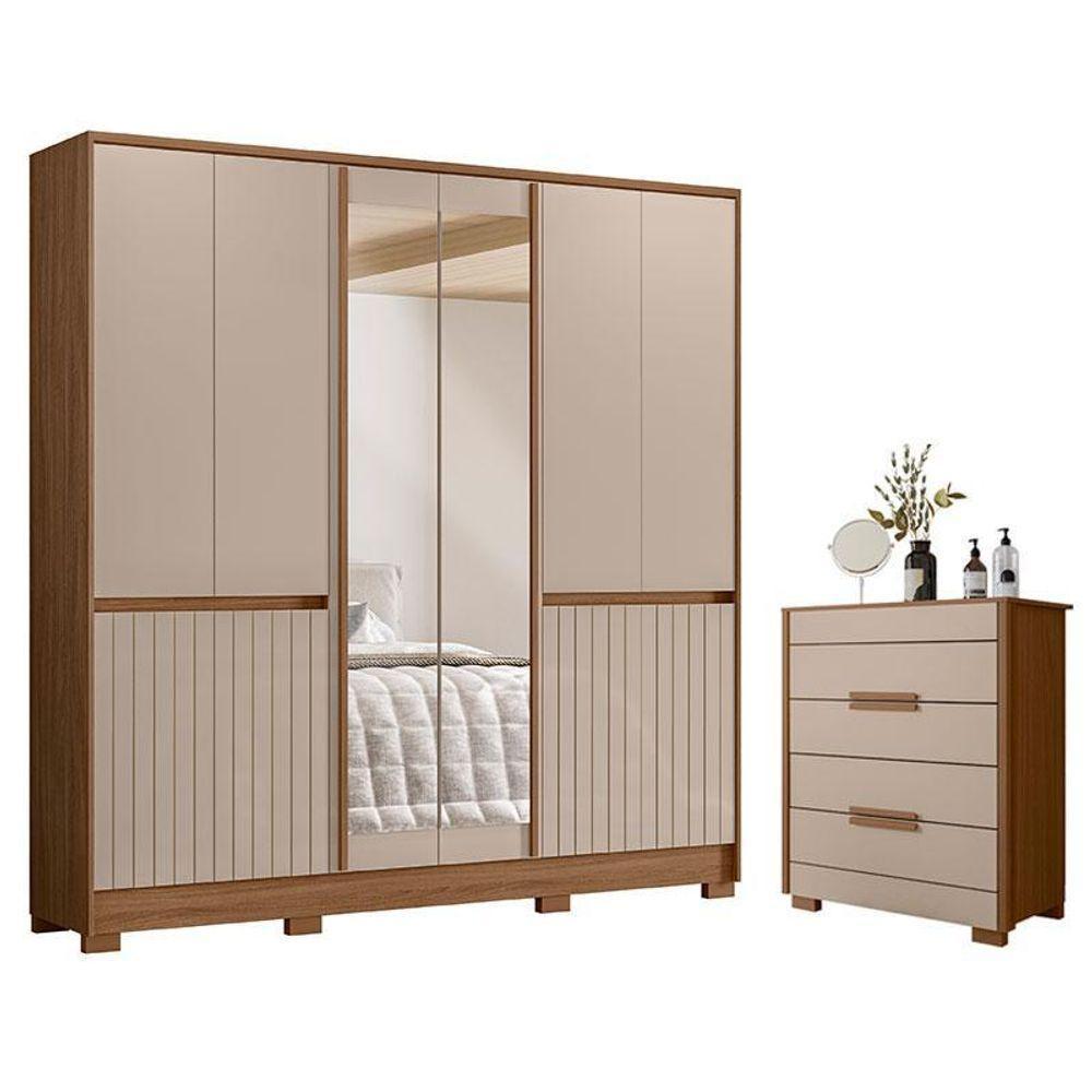 Guarda Roupa Casal Alasca E Cômoda Dhara Carvalho Fendi - Moval - 1