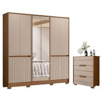 Guarda Roupa Casal Alasca E Cômoda Dhara Carvalho Fendi - Moval - 1