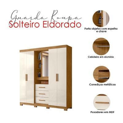 Guarda Roupa Solteiro Eldorado E Cômoda Texas Freijó Off White - Moval