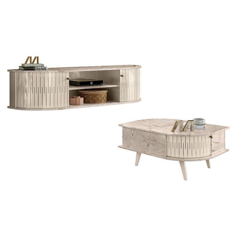 Rack Bancada Suspensa Modena Com Mesa De Centro Indianápolis Calacata Off White – Madetec - 1