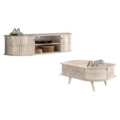 Rack Bancada Suspensa com Mesa de Centro Modena 136cm em MDP com Portas Off White