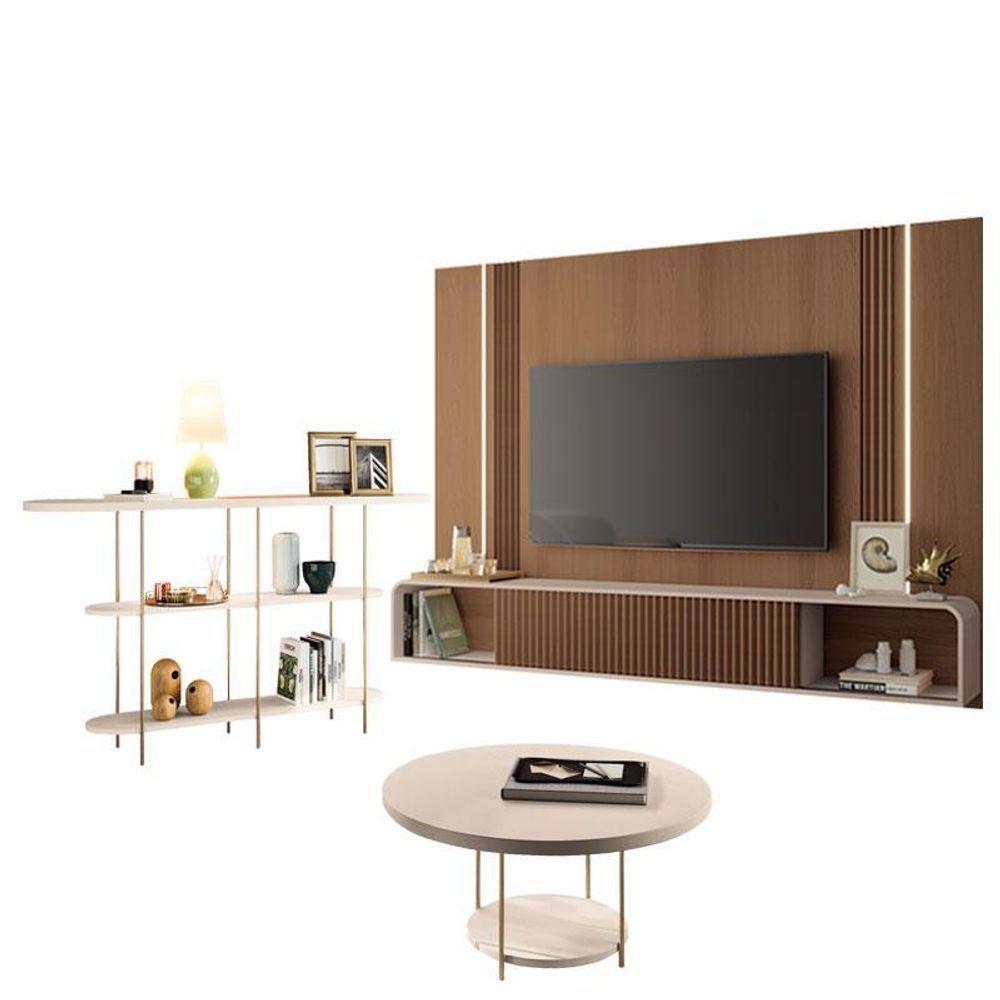 Home Suspenso Empire Castanho Off White E Aparador Infinity E Mesa De Centro Sky Off White- Hb Móveis - 1