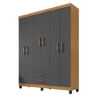 Guarda Roupa Casal Modena Com Cômoda Cannes 5 Gavetas E Armário Multiuso Recife Carvalho Americano Grafite – Incorplac - 2