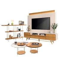 Estante Home Theater Nobre Off White Cinamomo E Aparador Infinity E Kit Mesa De Centro Sky Cinamomo – Hb Móveis - 1
