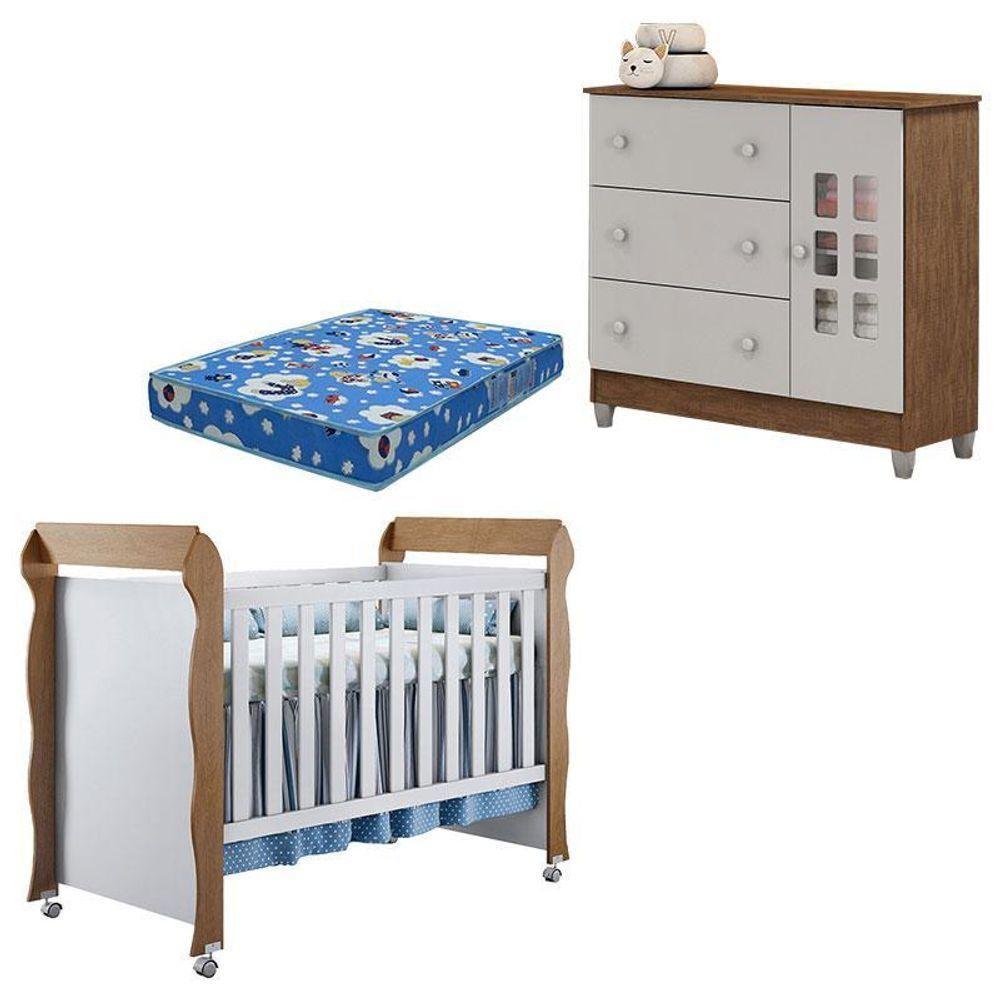 Berço Mirelle E Cômoda Mariah Branco Acetinado Amadeirado Com Colchão – Carolina - 1