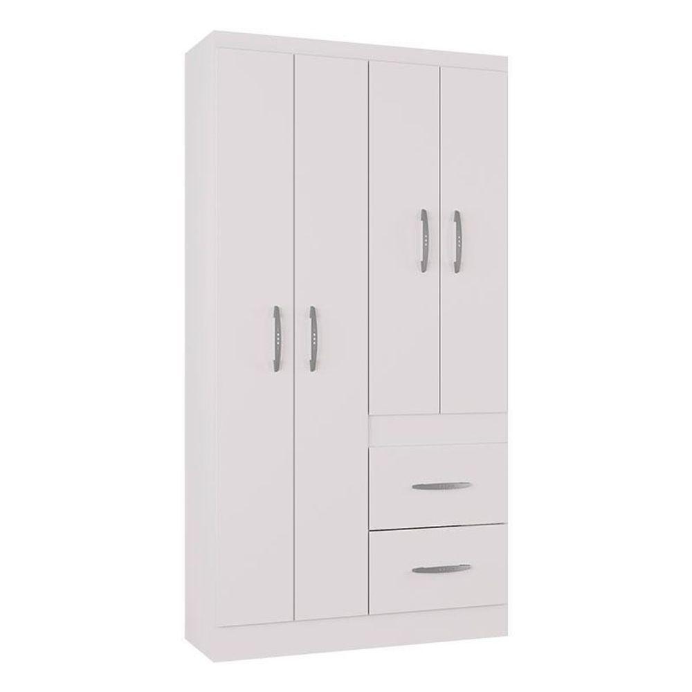 Cômoda 867 4 Gavetas Com Guarda Roupa Solteiro Milão 4 Portas Branco Brilho - Poquema - 5