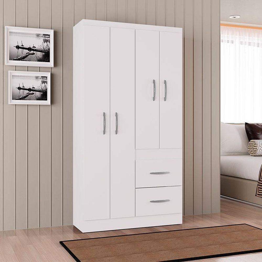 Cômoda 867 4 Gavetas Com Guarda Roupa Solteiro Milão 4 Portas Branco Brilho - Poquema - 7