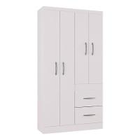 Cômoda 867 4 Gavetas Com Guarda Roupa Solteiro Milão 4 Portas Branco Brilho - Poquema - 5