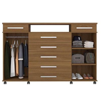 Guarda Roupa Casal Munique com Cômoda London 8 Portas Giratórias 2 Gavetas Amêndola Touch