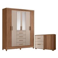 Guarda Roupa Solteiro Aruba Com Espelho E Cômoda Texas Carvalho Fendi – Moval - 1