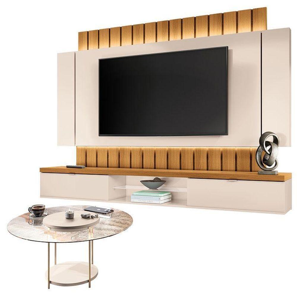 Home Suspenso Illusion 2.2 Cinamomo Off White E Mesa De Centro Sky Com Tampo De Vidro Off White- Hb Móveis - 1