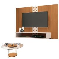 Painel Para Tv Home Suspenso Form Com Mesa De Centro Sky Com Tampo De Vidro Cinamomo Off White – Hb Móveis - 1