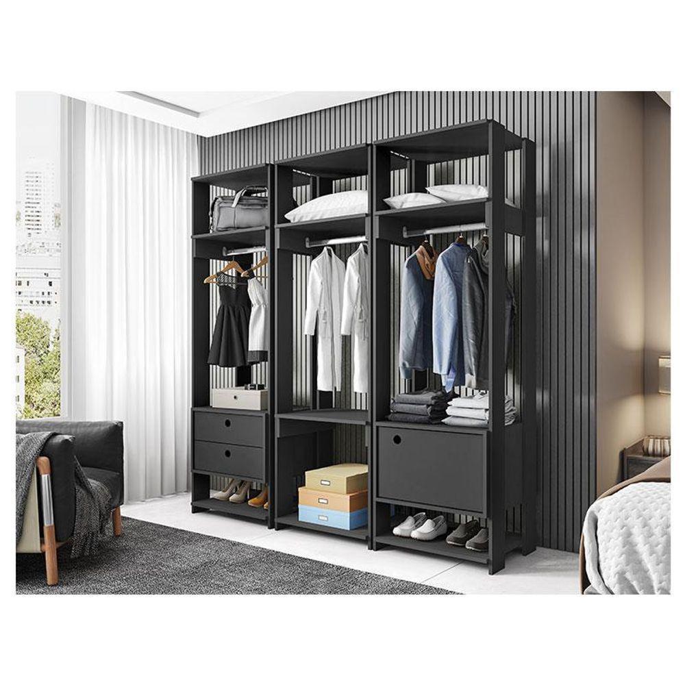 Guarda Roupa Modulado Titan 3 Peças Preto - Móveis Leão - 4