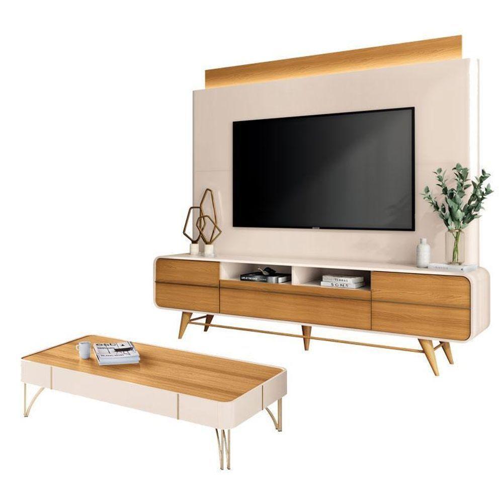 Estante Home Theater Nobre E Mesa De Centro Cadenza Off White Cinamomo – Hb Móveis - 1