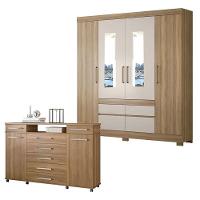 Cômoda London E Guarda Roupa Casal Bilbao Amêndola Off White Com Espelho - Demóbile - 1