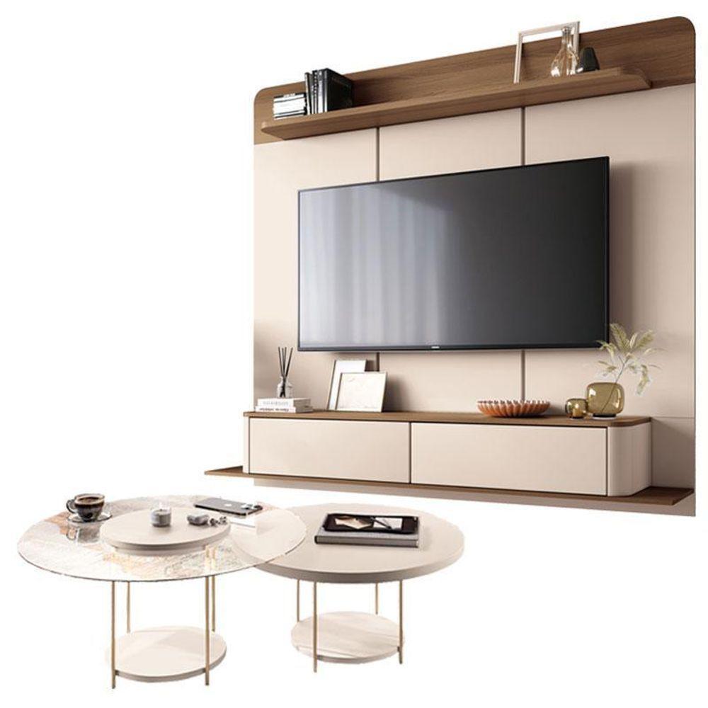 Home Suspenso Galax Castanho Off White E Kit Mesa De Centro Sky Off White- Hb Móveis - 1