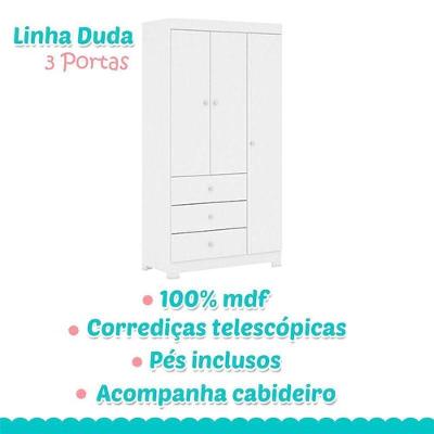 Guarda Roupa Infantil Duda 3 Portas 3 Gavetas Branco Brilho