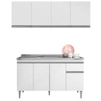 Balcão De Pia Tatiane 145 Cm E Armário Aéreo Andréia 4 Portas 160 Cm Branco Brilho - Ajl - 1