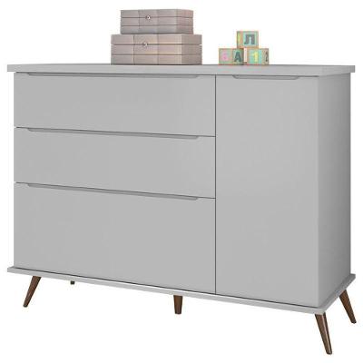 Cômoda Infantil Alice 3 Gavetas em MDF com Puxador em MDF Cinza Acetinado com Porta