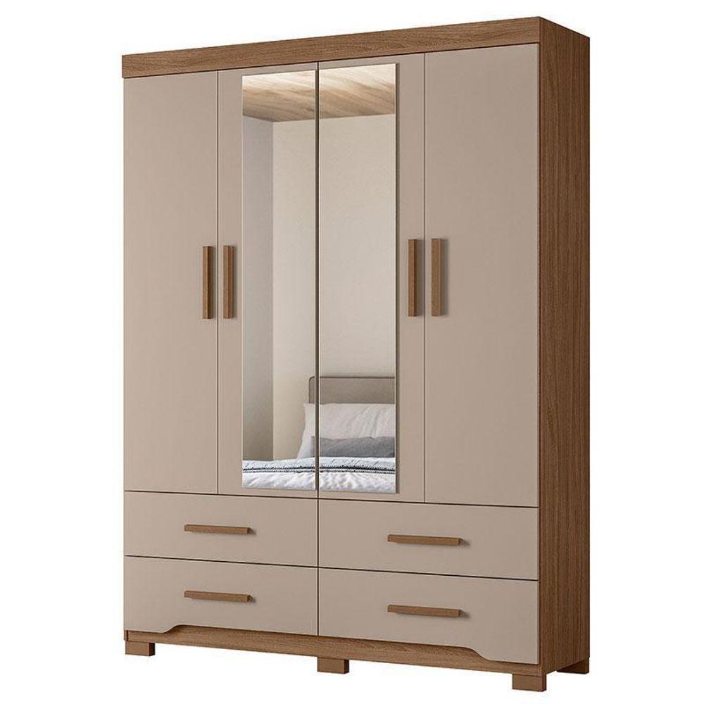 Guarda Roupa Solteiro Miami 4 Portas Carvalho Fendi Com Espelho - Moval - 1