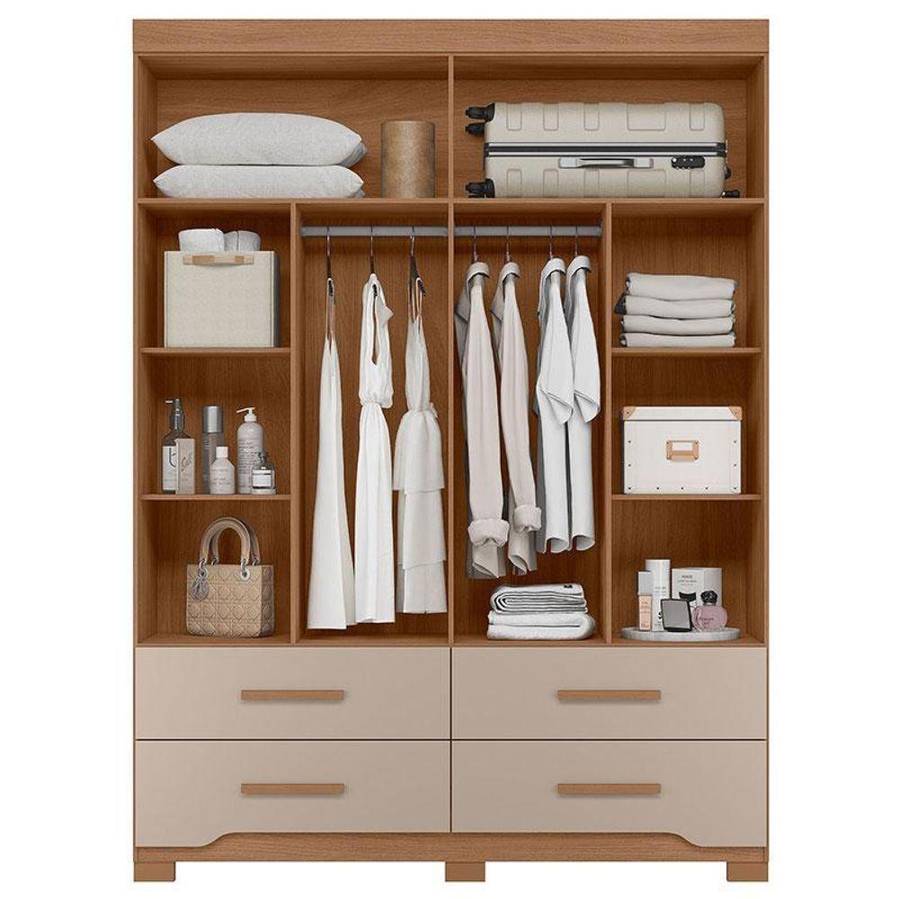 Guarda Roupa Solteiro Miami 4 Portas Carvalho Fendi Com Espelho - Moval - 3