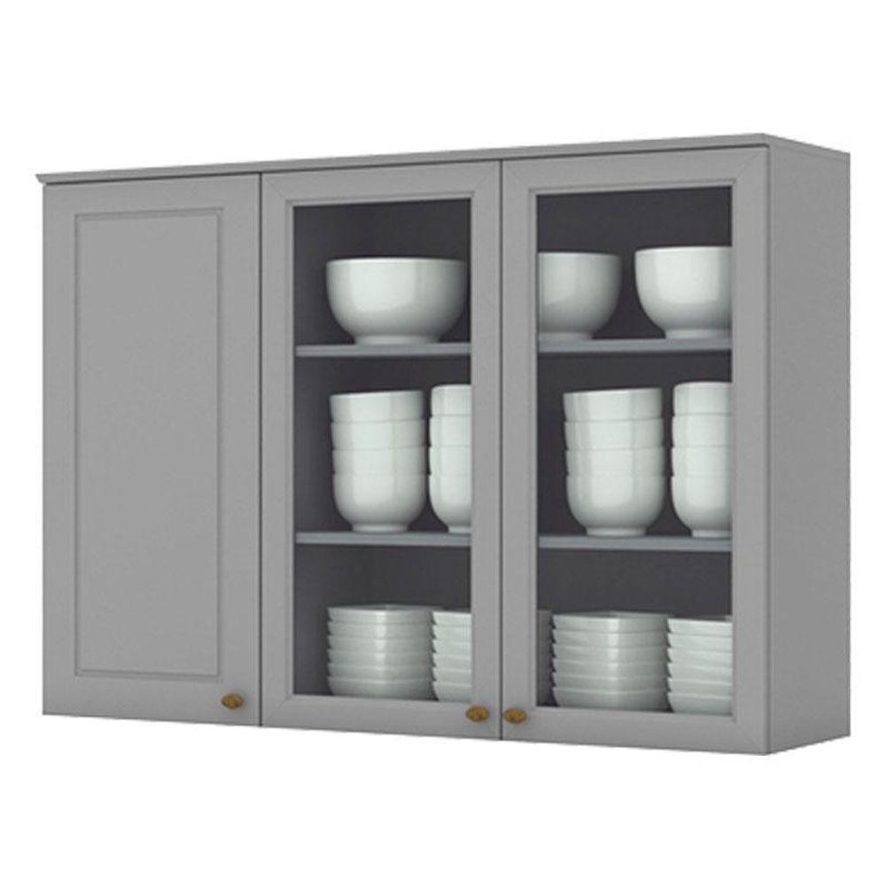 Armário Aéreo 3 Portas Com Vidro 120 Cm Americana Cinza – Henn - 1