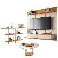 Home Suspenso Galax Cinamomo Off White E Aparador Infinity E Mesa De Centro Sky Com Tampo De Vidro Cinamomo- Hb Móveis - 1