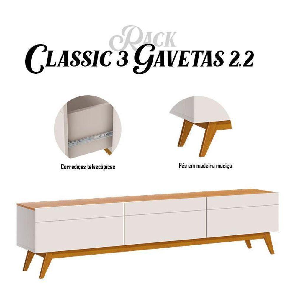 Rack Bancada Classic 3 Gavetas Com Painel Para Tv Suspenso Ripado Loft 2.2 Off White Nature - Imcal - 6