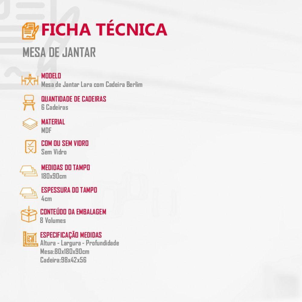 Conjunto Sala De Jantar Lara 6 Cadeiras Berlim - 2