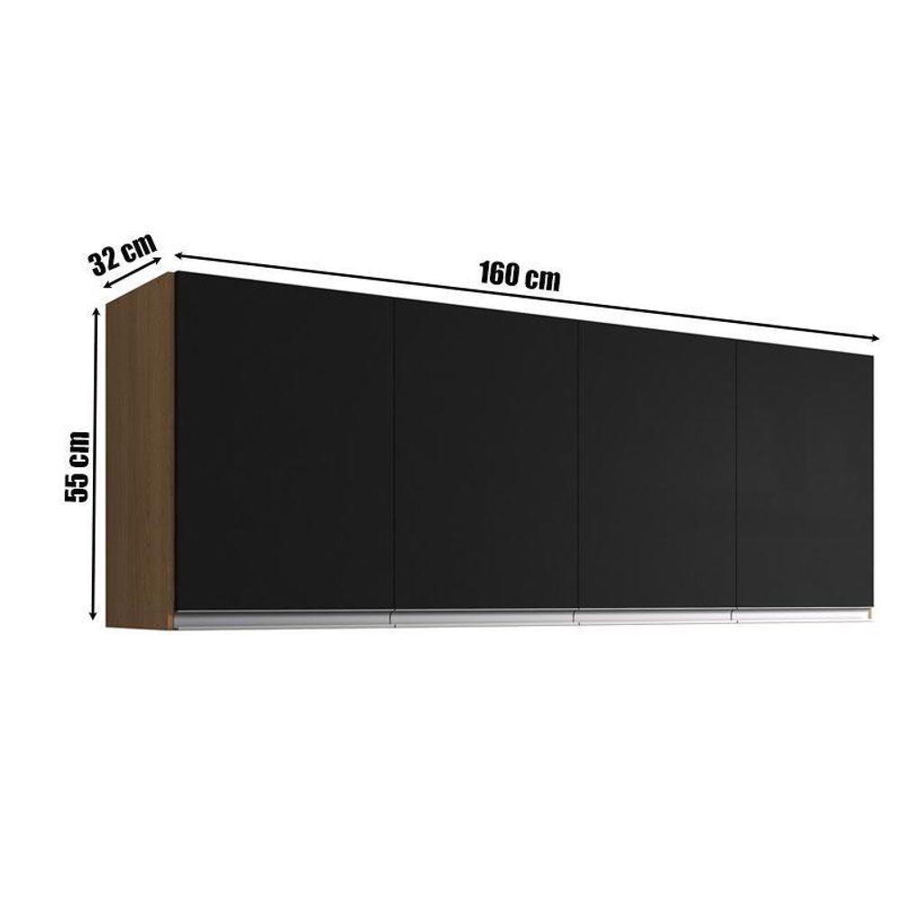 Balcão De Pia Tatiane 145 Cm E Armário Aéreo Andreia 4 Portas 150 Cm Amêndoa Preto – Ajl - 4