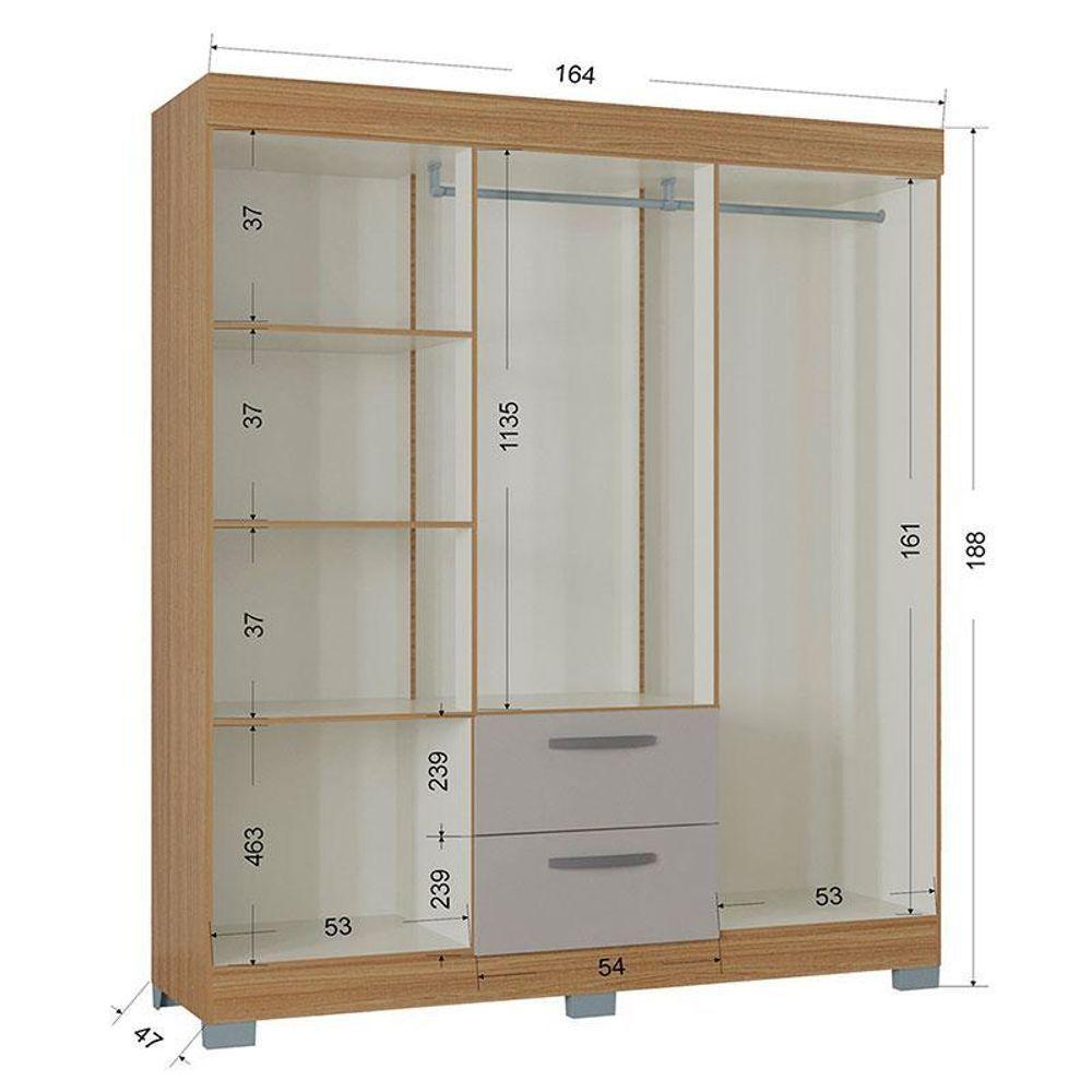 Guarda Roupa Casal Tóquio 6 Portas Com Armário Multiuso 2 Portas Pequeno Damasco Off White - Poquema - 3