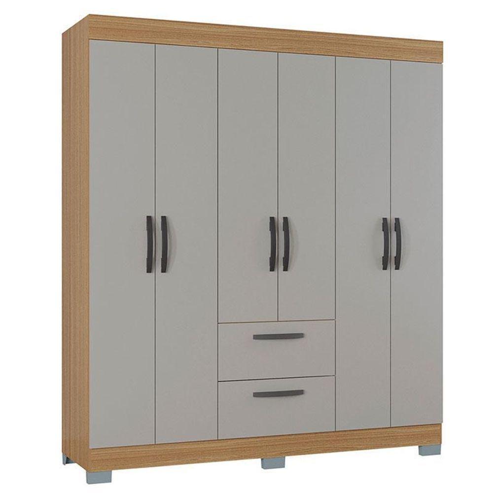 Guarda Roupa Casal Tóquio 6 Portas Com Armário Multiuso 2 Portas Pequeno Damasco Off White - Poquema - 5