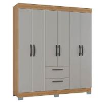 Guarda Roupa Casal Tóquio 6 Portas Com Armário Multiuso 2 Portas Pequeno Damasco Off White - Poquema - 5
