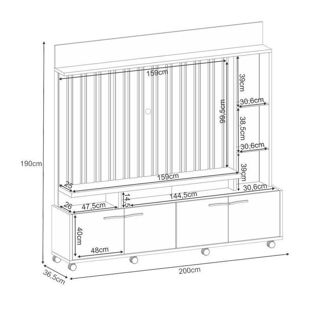 Estante Home Theater Titan Off White Cinamomo E Aparador Infinity E Kit Mesa De Centro Sky Off White - Hb Móveis - 3