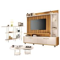 Estante Home Theater Titan Off White Cinamomo E Aparador Infinity E Kit Mesa De Centro Sky Off White - Hb Móveis - 1