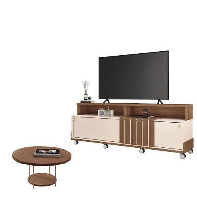 Rack Bancada Graci 1.8 Com Mesa De Centro Sky Castanho Off White – Hb Móveis