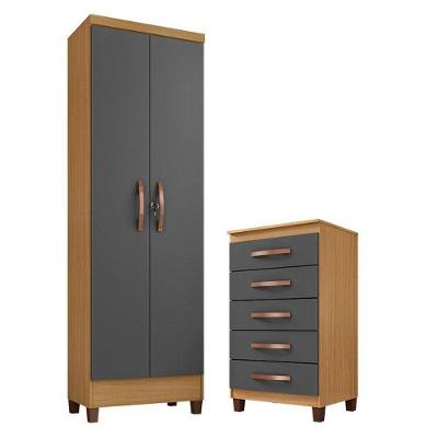 Cômoda Cannes 5 Gavetas E Armário Multiuso Egito Carvalho Americano Grafite – Incorplac