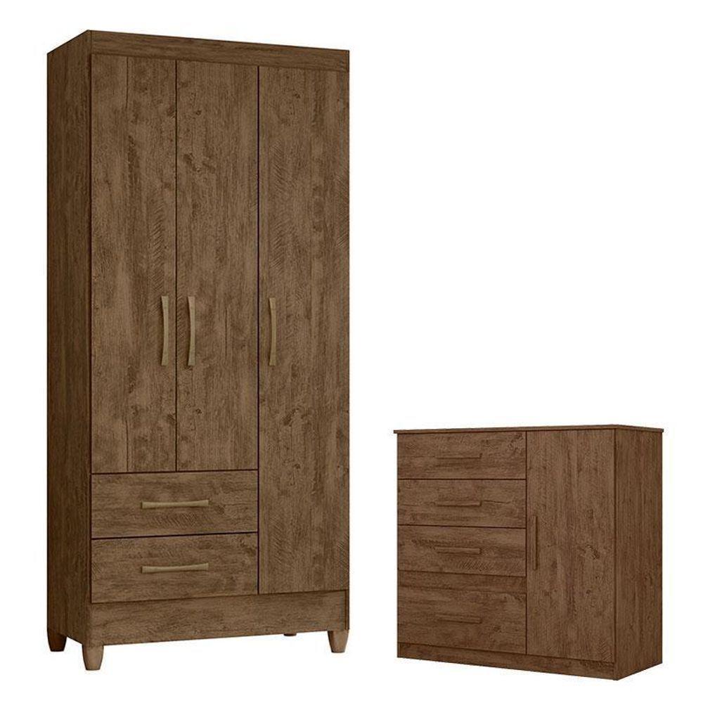 Guarda Roupa Solteiro Lima E Cômoda Vênus Castanho Wood Flex – Moval - 1